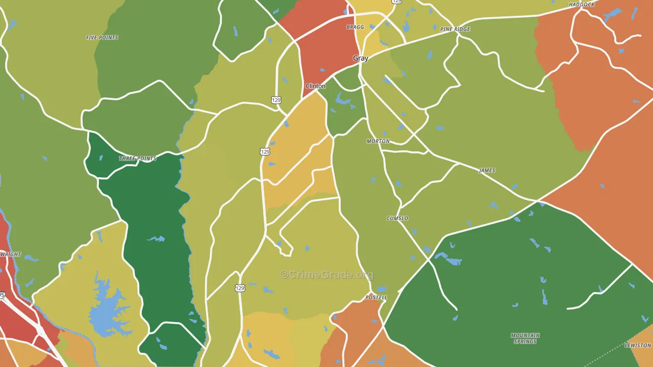 Jones County, GA Map of Theft Rates