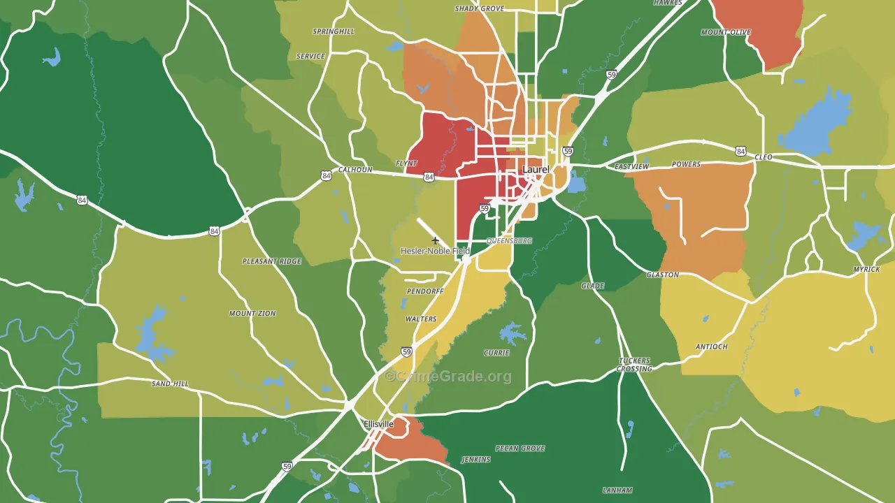 Jones County, MS Map of Theft Rates