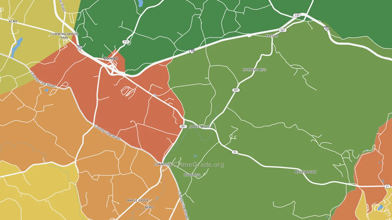 Jones Mills, PA Map of Theft Rates
