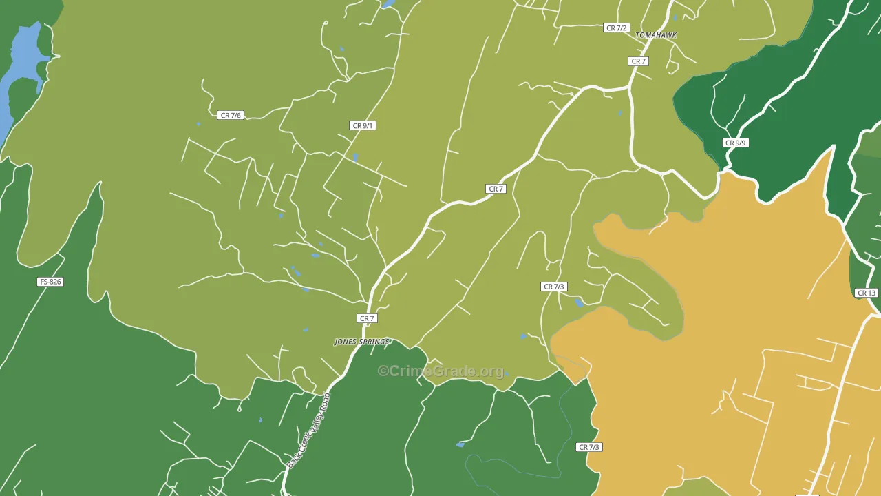 Jones Springs, WV Map of Theft Rates
