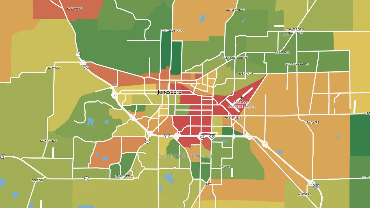 Jonesboro, AR Map of Theft Rates