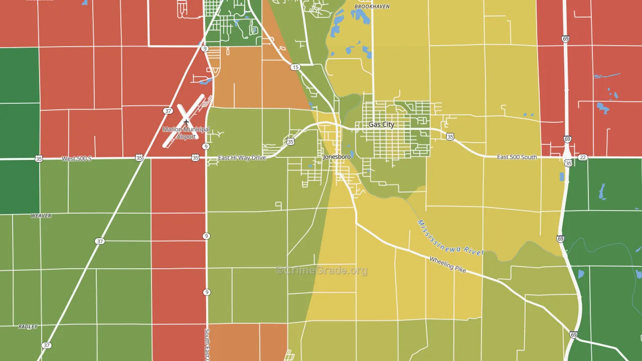 Jonesboro, IN Map of Theft Rates
