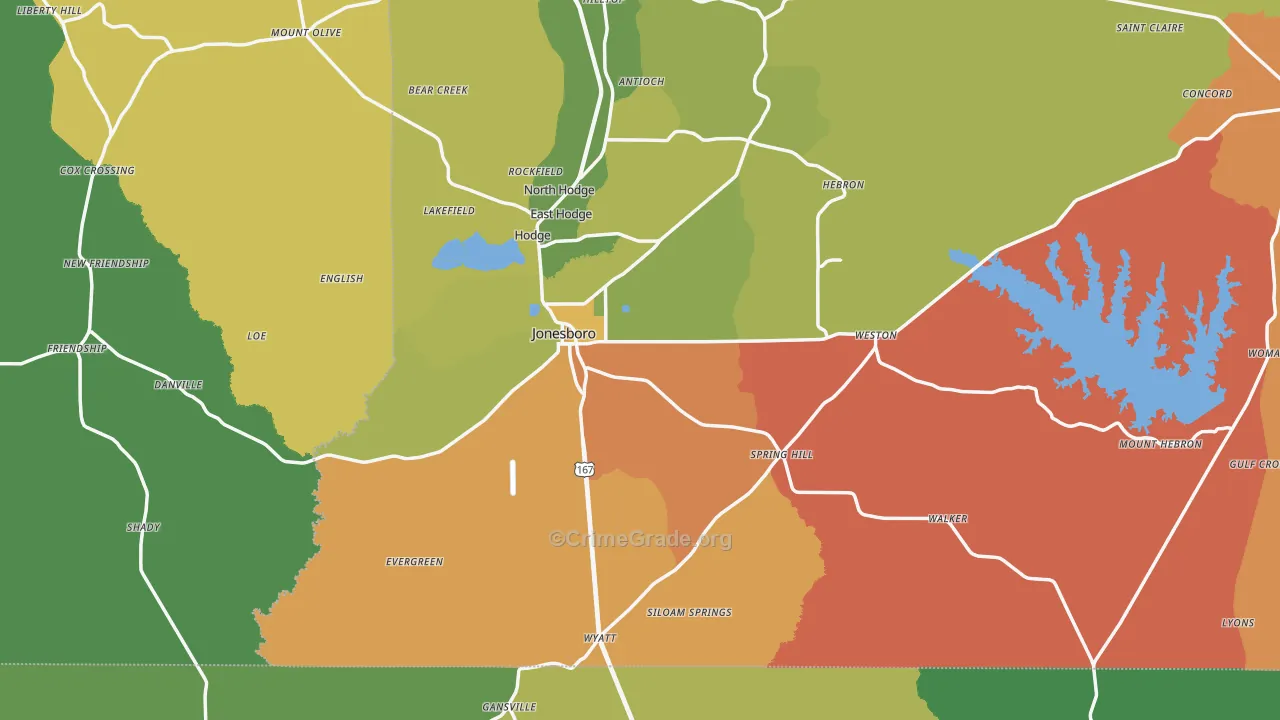 Jonesboro, LA Map of Theft Rates