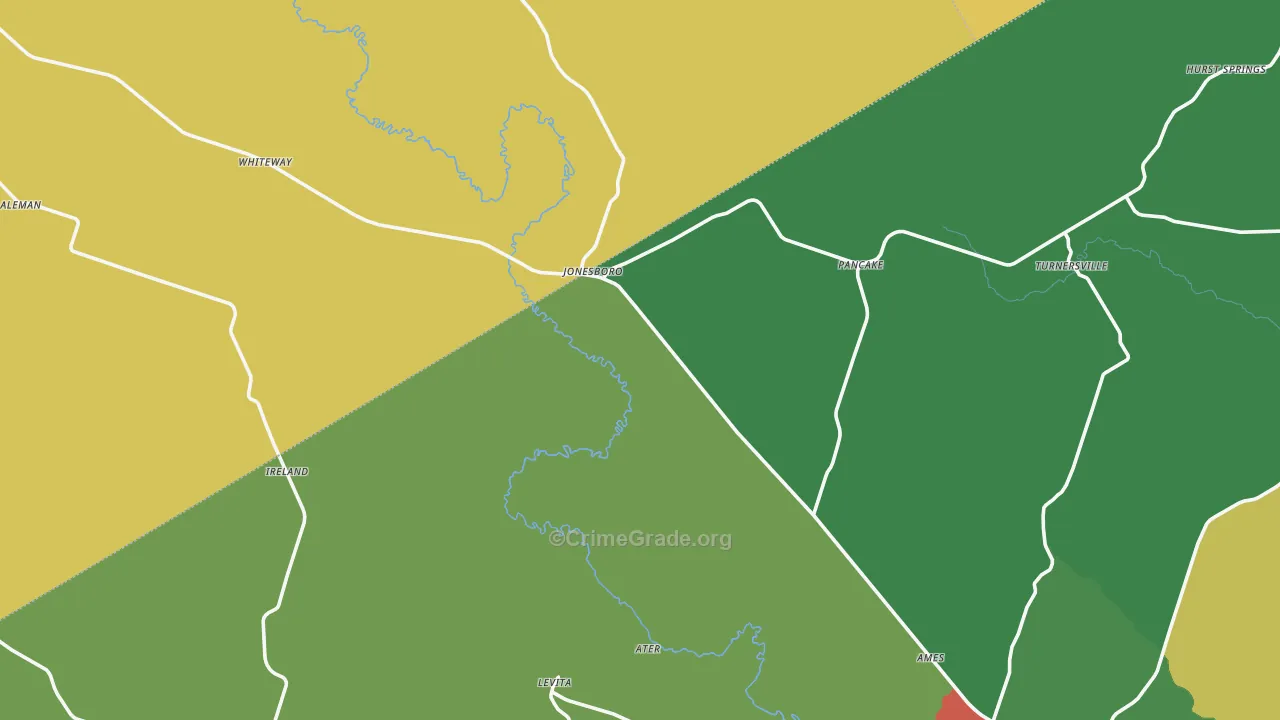 Jonesboro, TX Map of Theft Rates