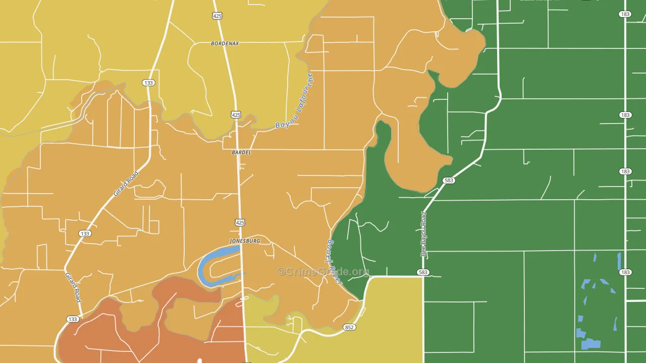 Jonesburg, LA Map of Theft Rates