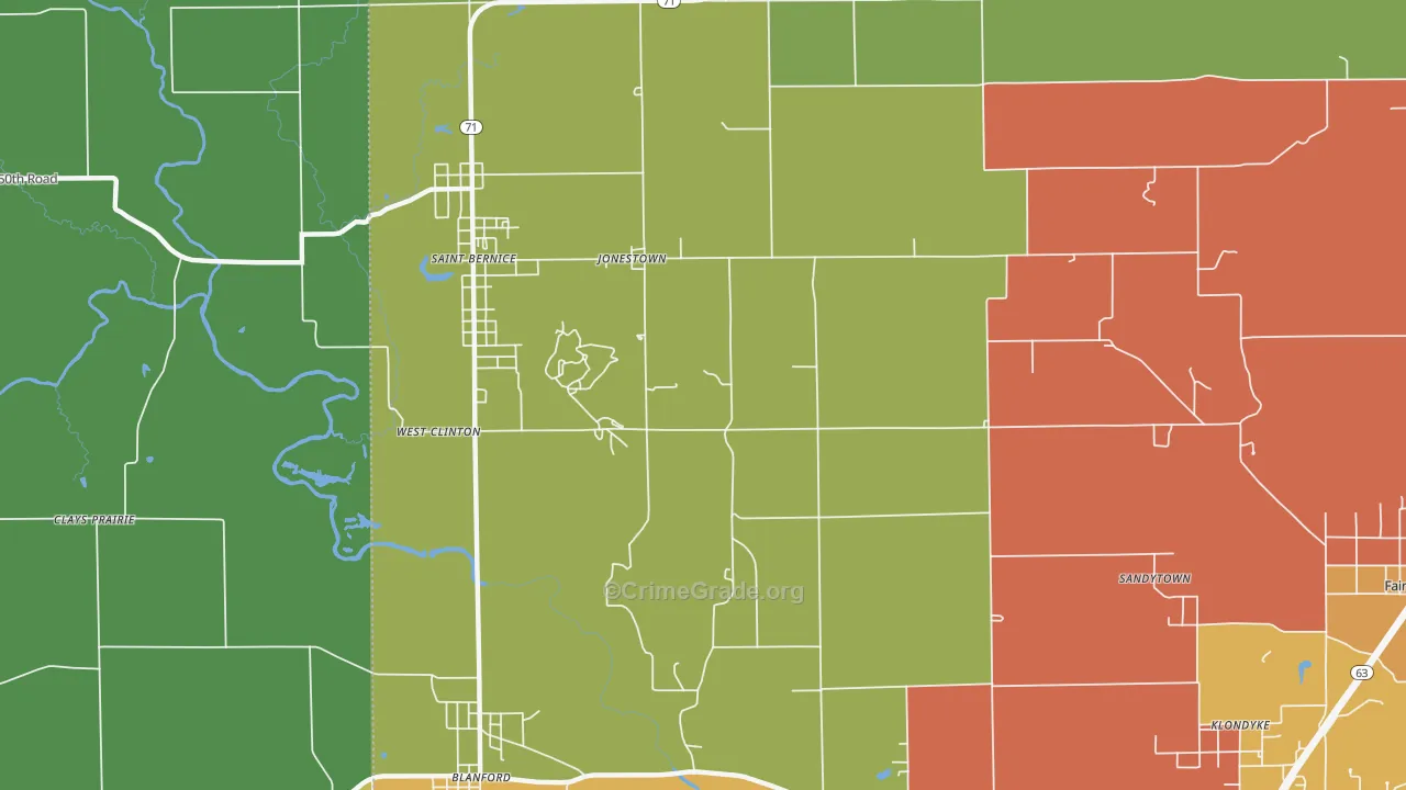 Jonestown, IN Map of Theft Rates