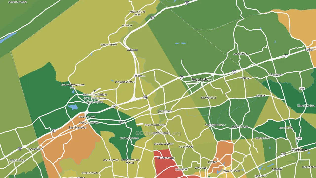 Jonestown, PA Map of Theft Rates
