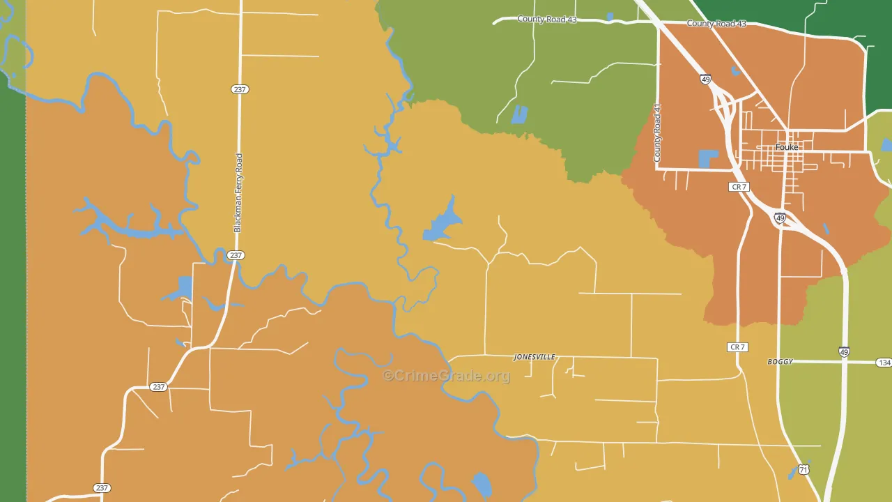 Jonesville, AR Map of Theft Rates