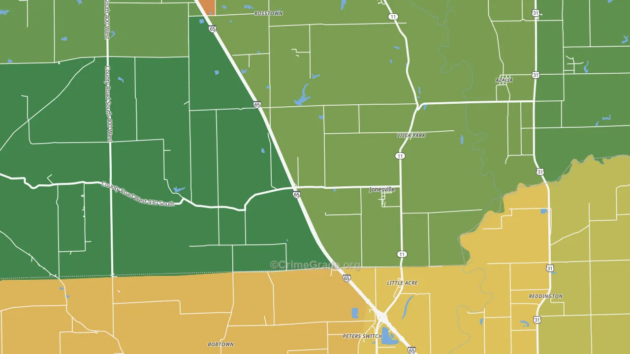 Jonesville, IN Map of Theft Rates