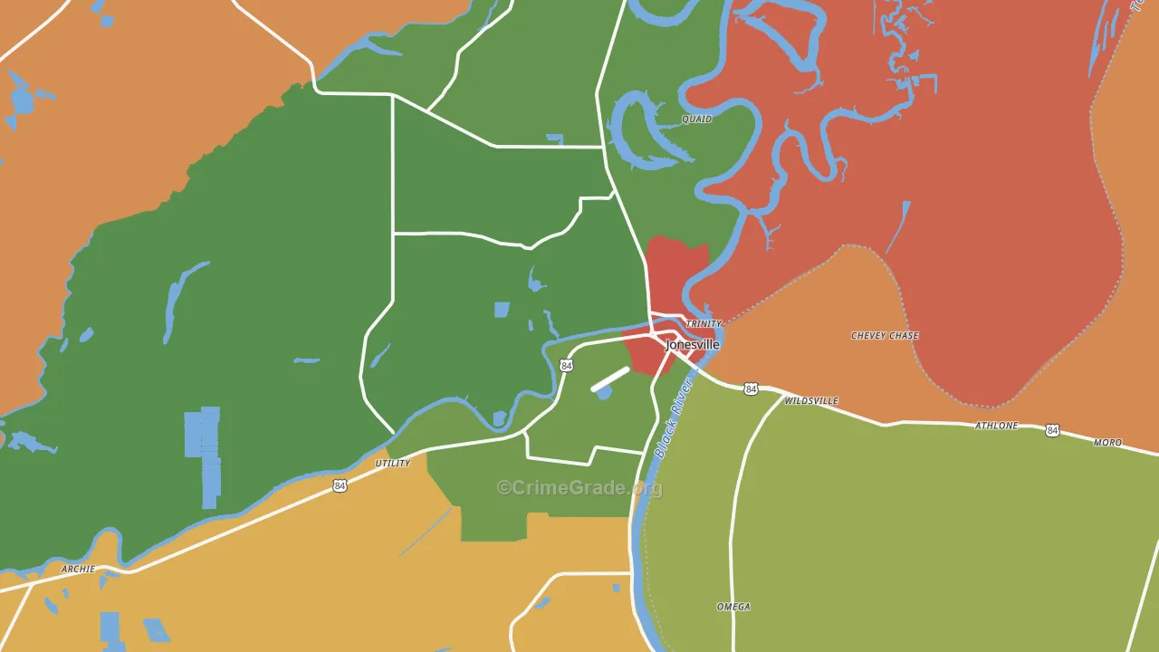 Jonesville, LA Map of Theft Rates