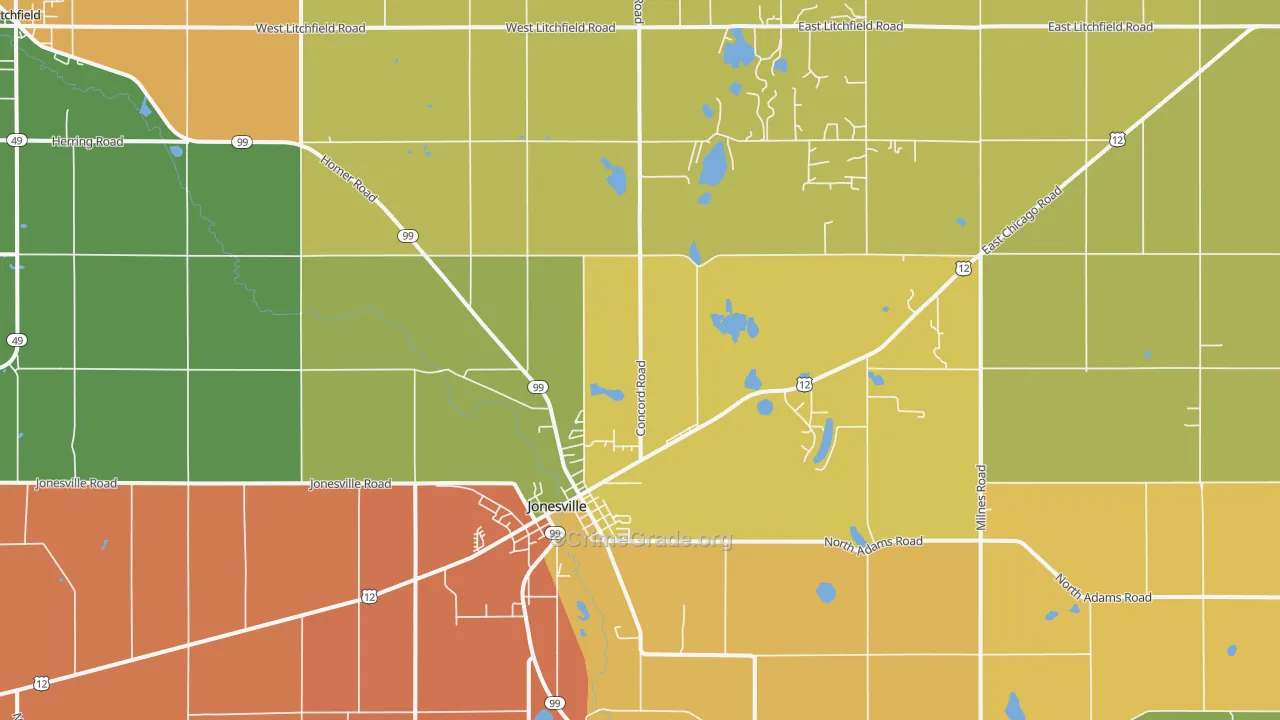 Jonesville, MI Map of Theft Rates