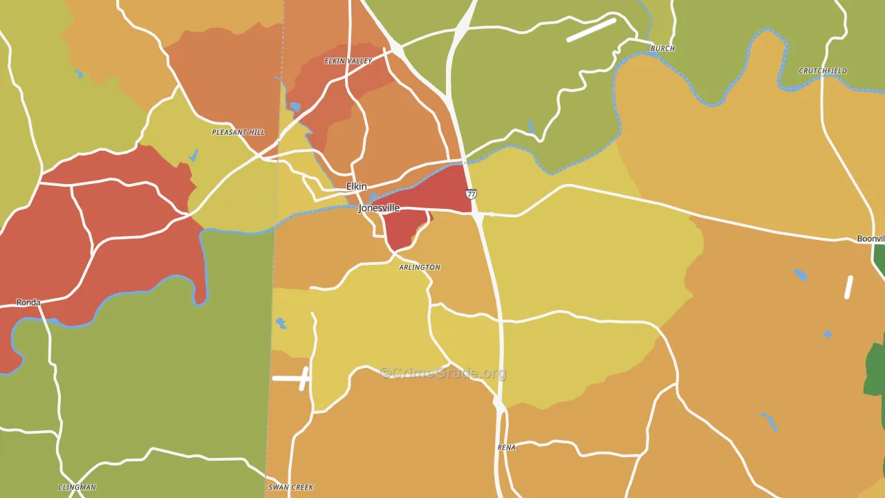 Jonesville, NC Map of Theft Rates