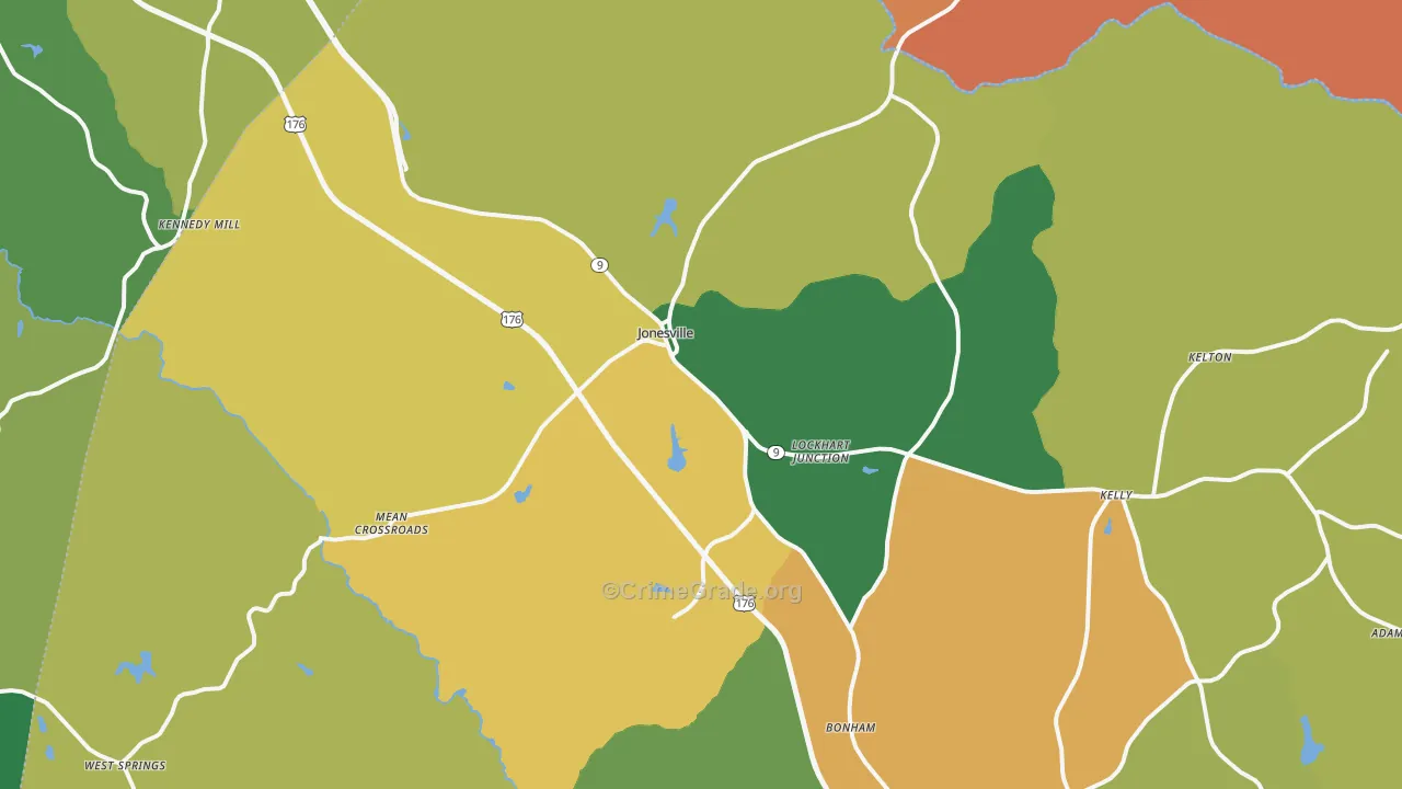 Jonesville, SC Map of Theft Rates