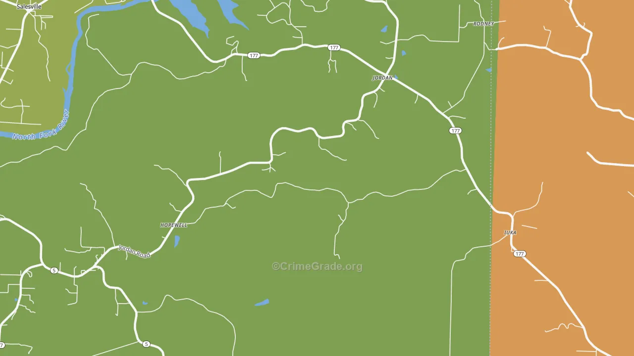 Jordan, AR Map of Theft Rates
