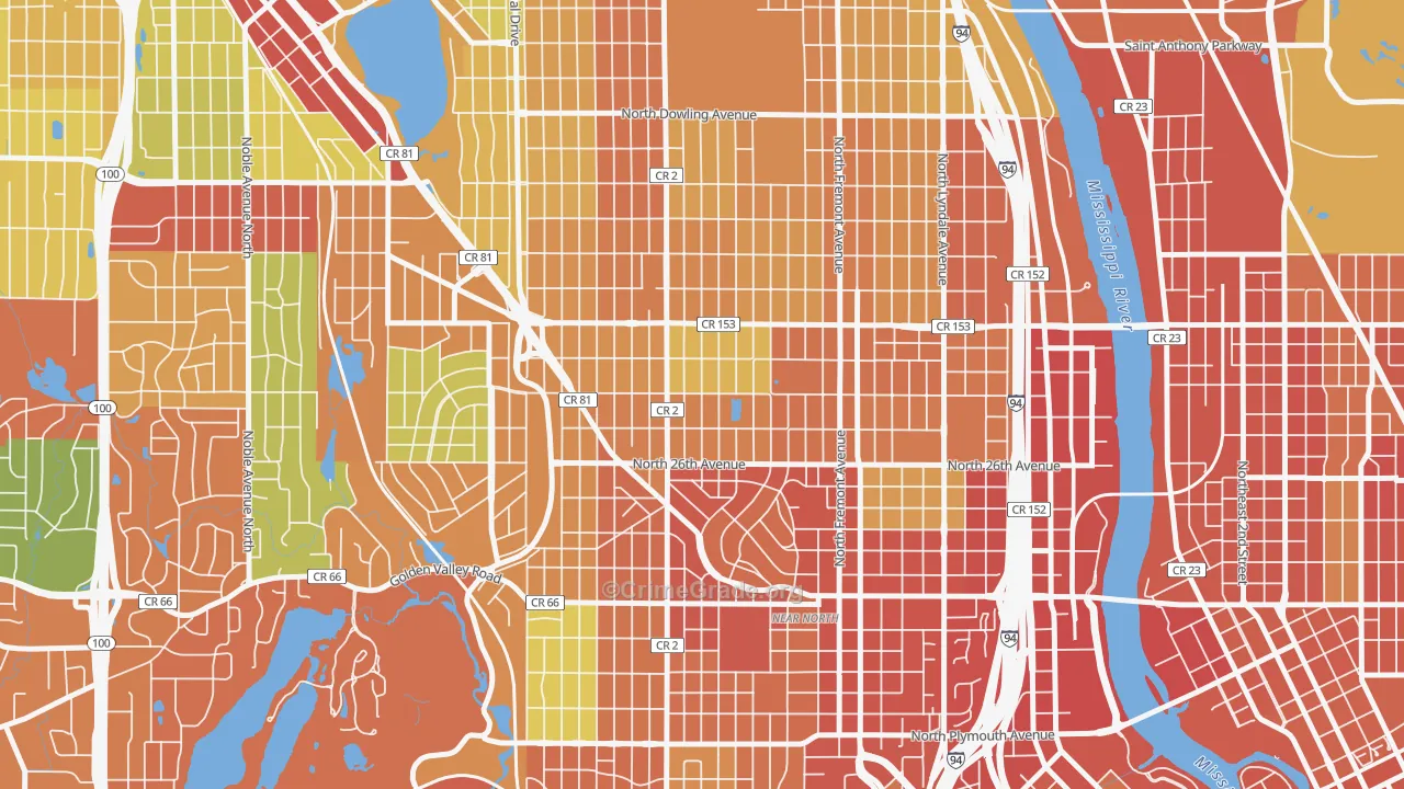 Jordan, Minneapolis, MN Map of Theft Rates