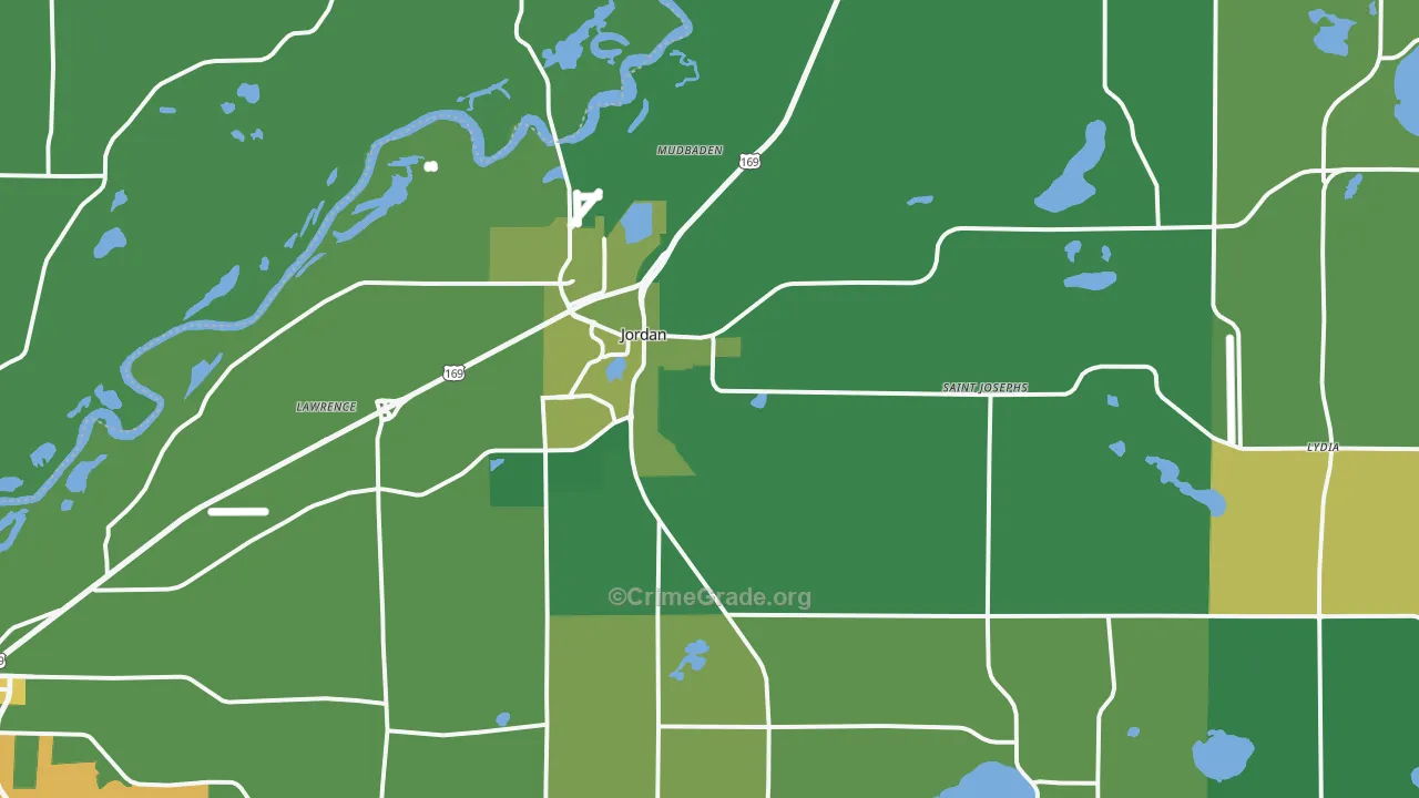 Jordan, MN Map of Theft Rates