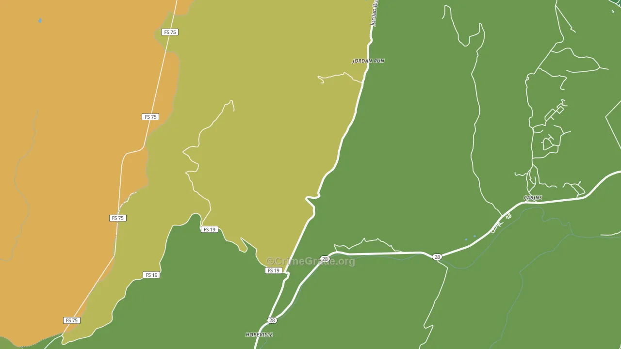 Jordan Run, WV Map of Theft Rates