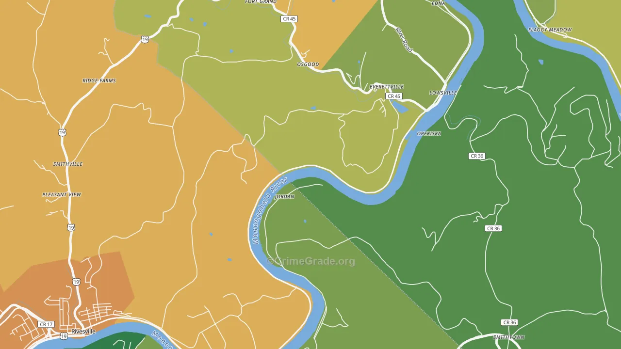 Jordan, WV Map of Theft Rates