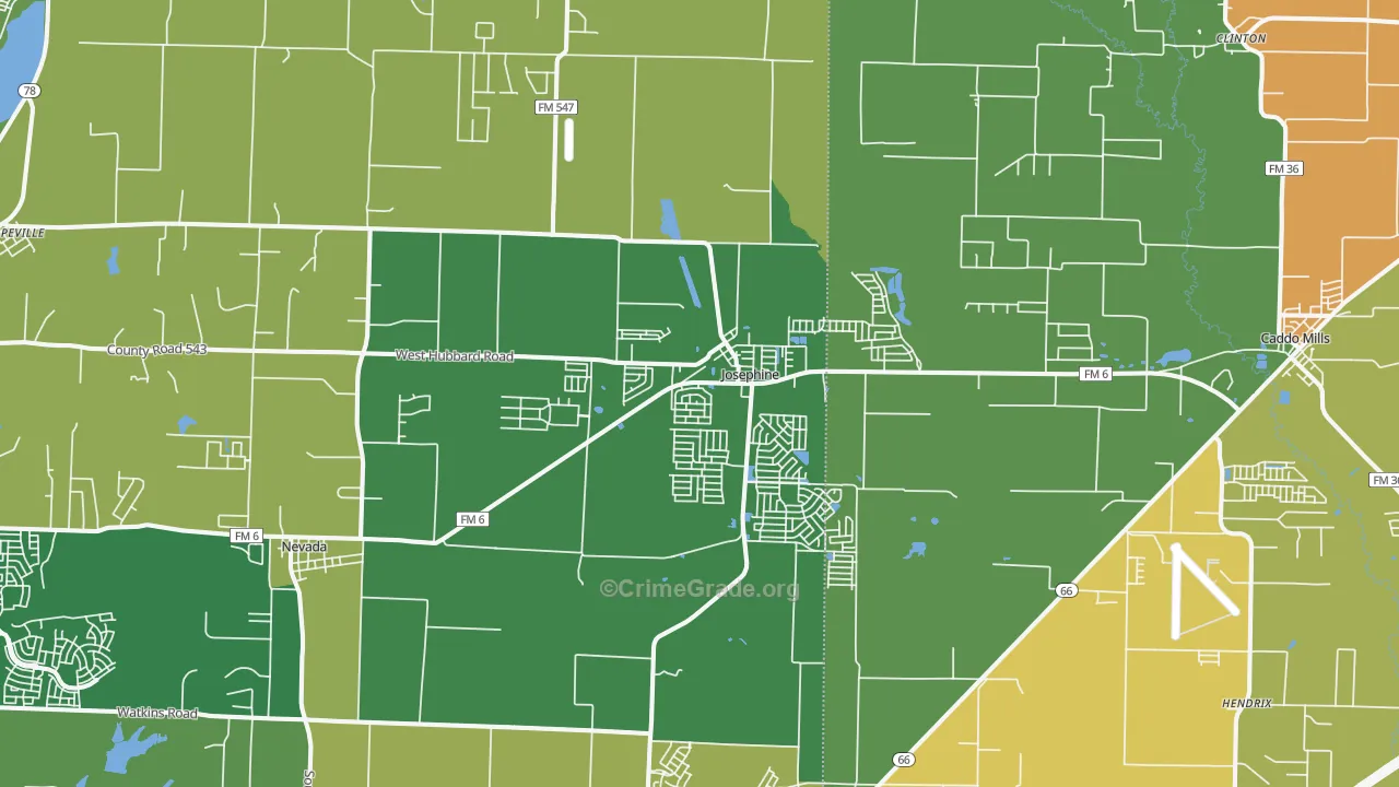 Josephine, TX Map of Theft Rates