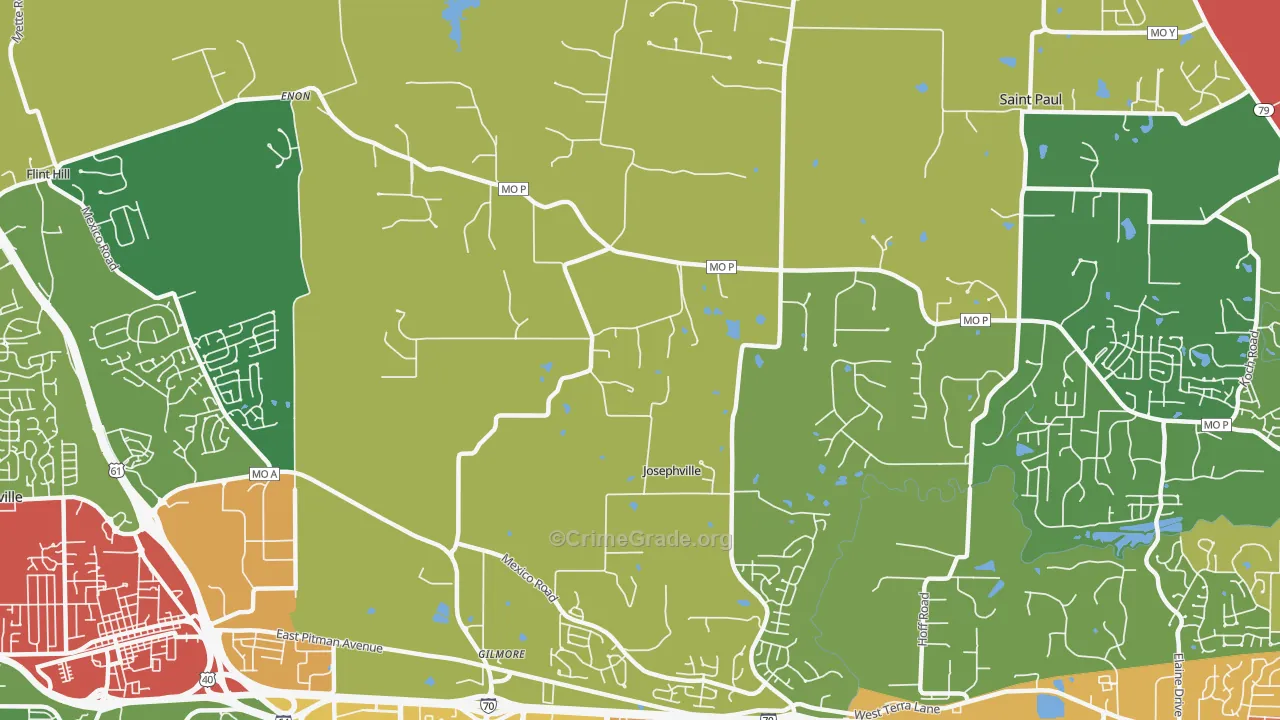 Josephville, MO Map of Theft Rates