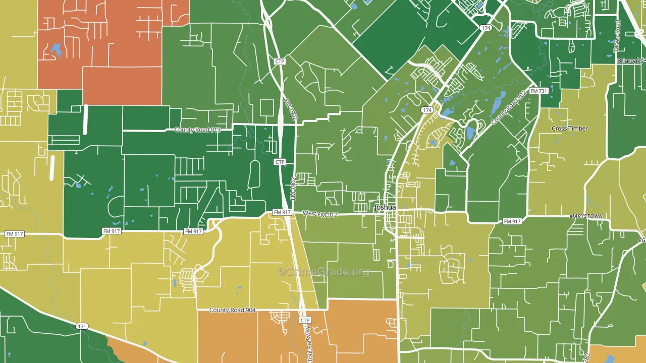 Joshua, TX Map of Theft Rates