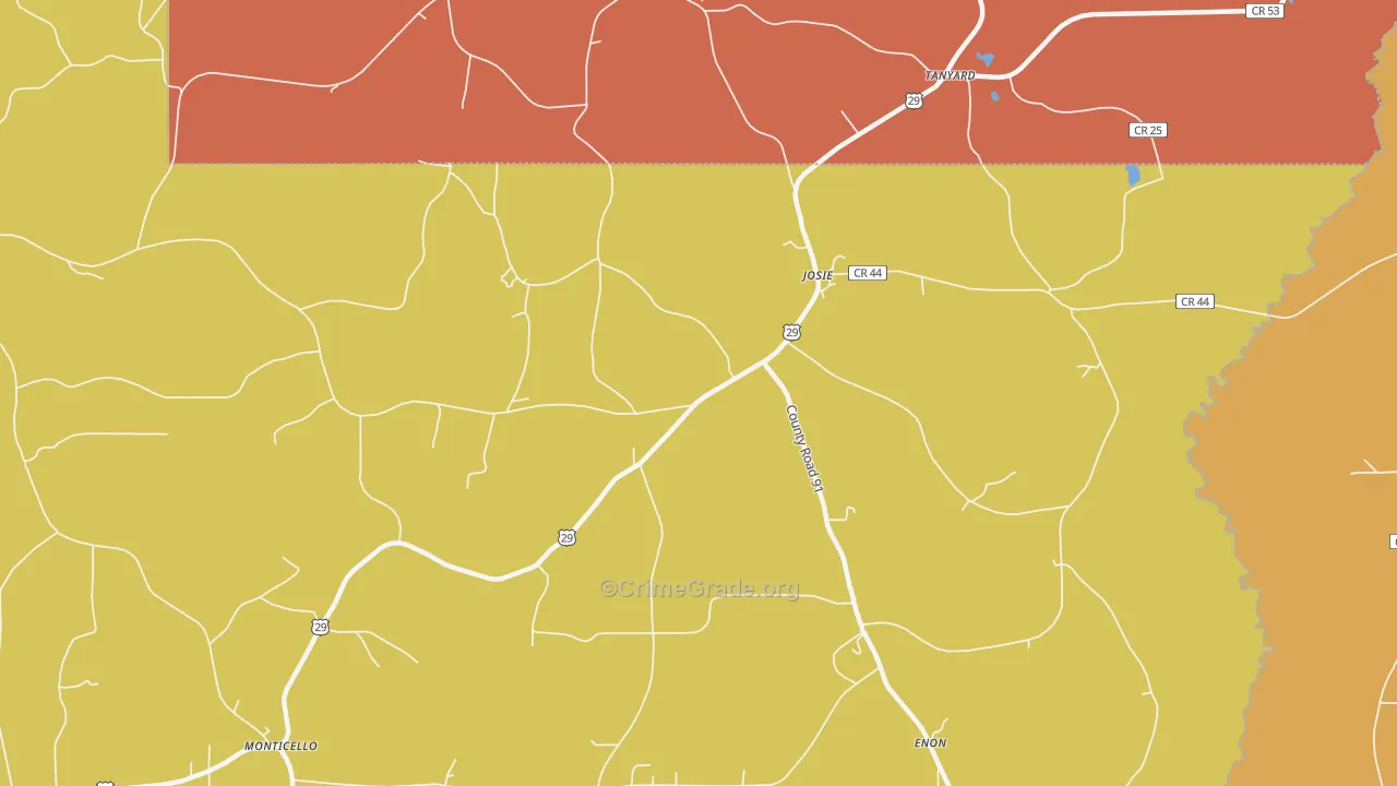 Josie, AL Map of Theft Rates