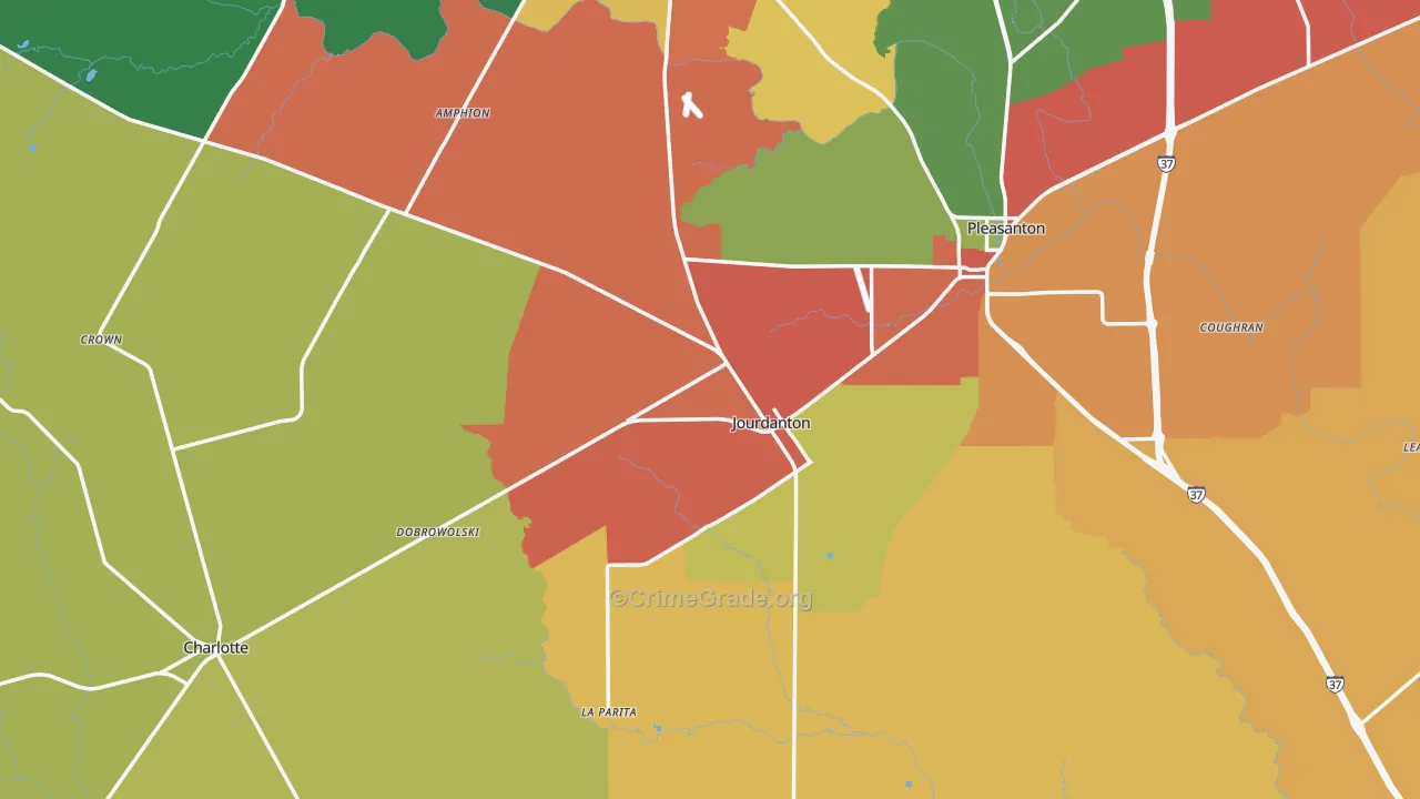 Jourdanton, TX Map of Theft Rates