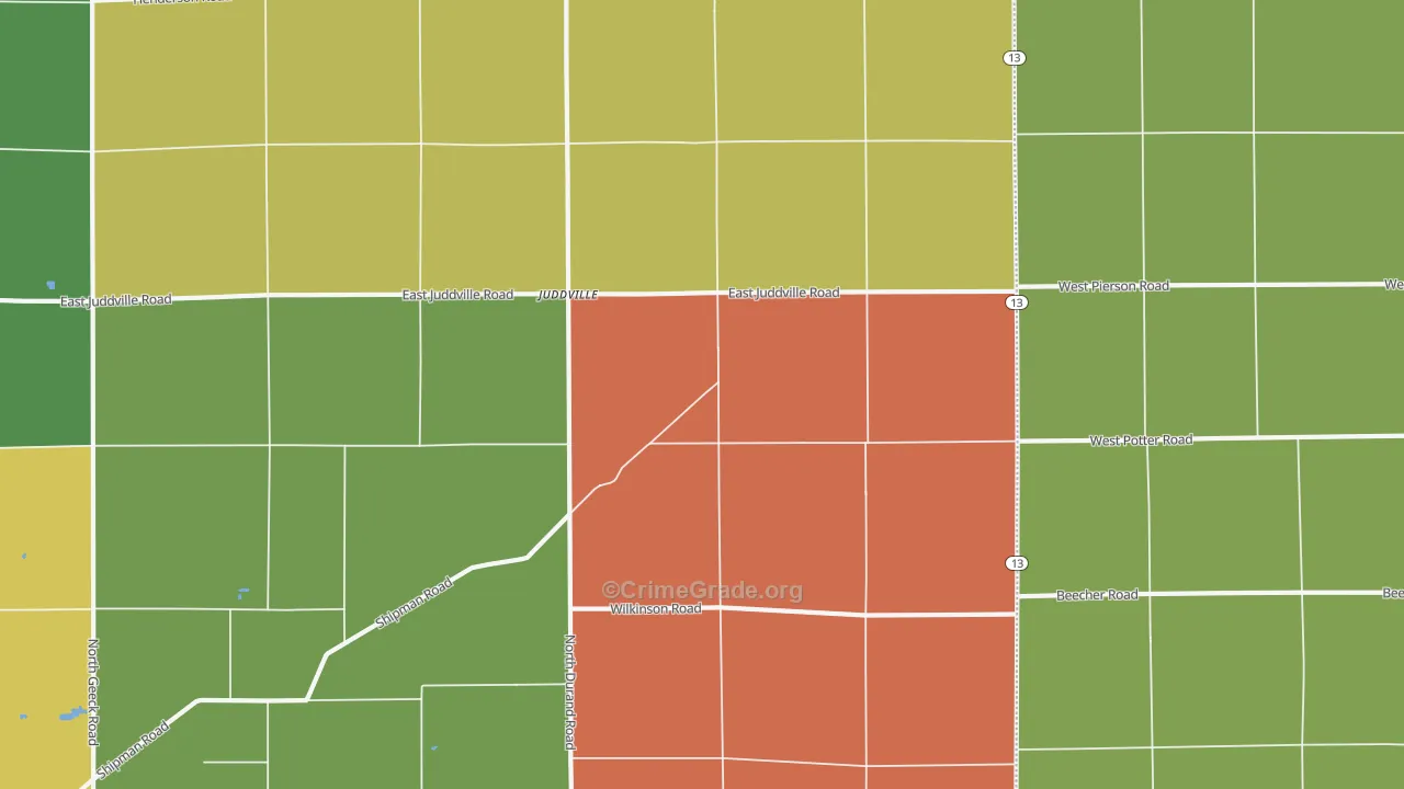 Juddville, MI Map of Theft Rates