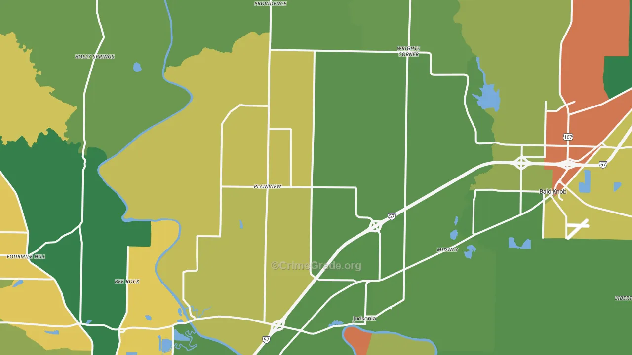 Judsonia, AR Map of Theft Rates