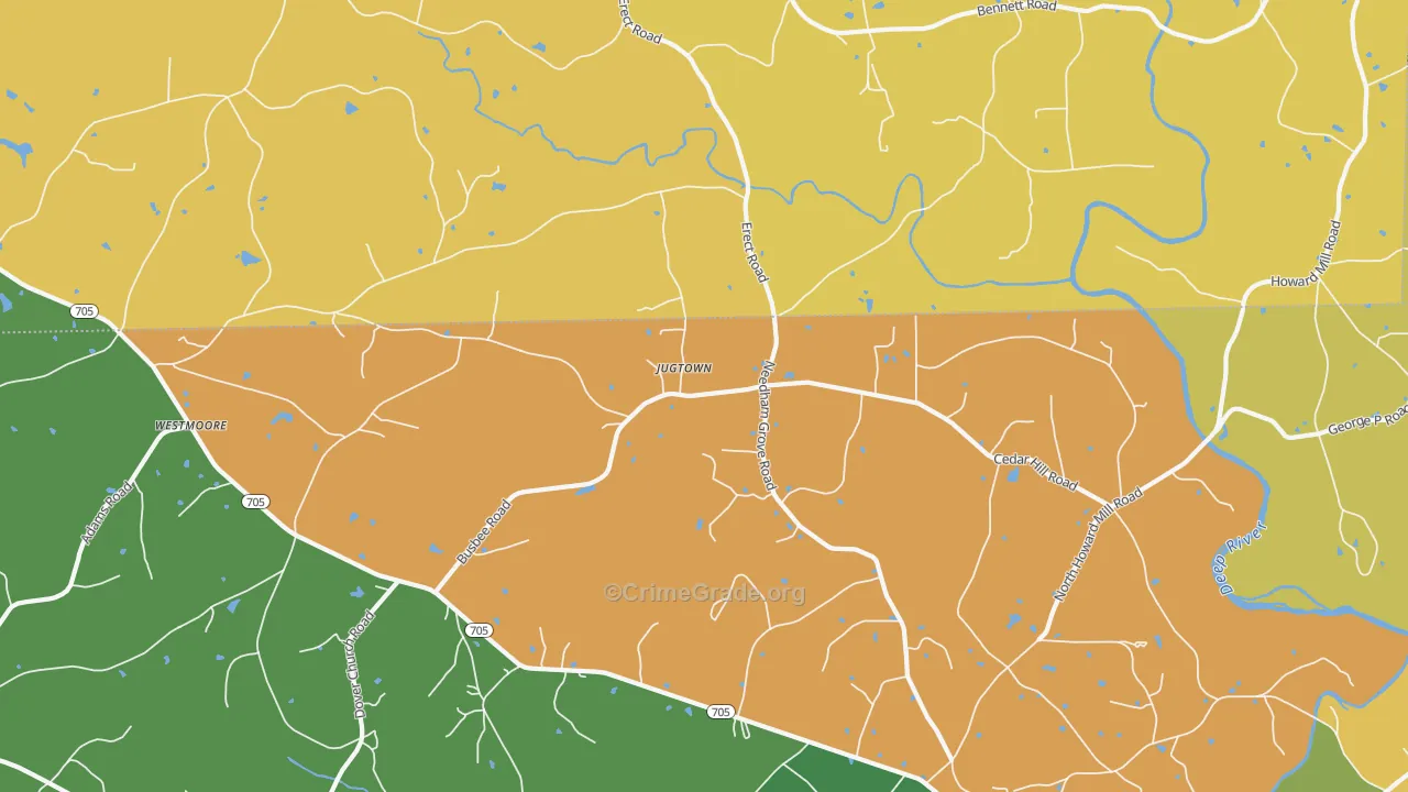 Jugtown, NC Map of Theft Rates