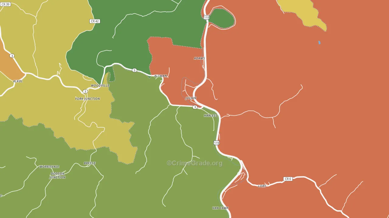 Julian, WV Map of Theft Rates