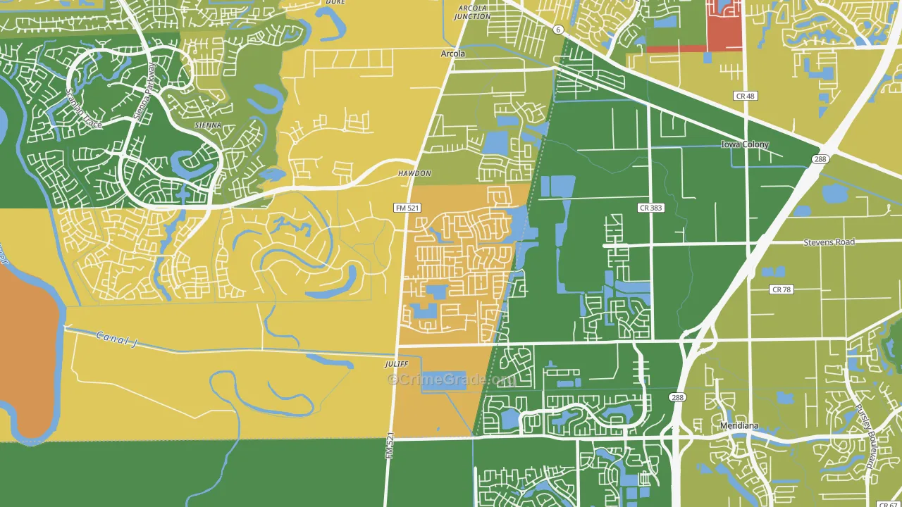 Juliff, TX Map of Theft Rates