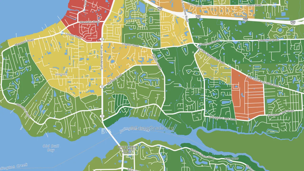 Julington Creek, Jacksonville, FL Map of Theft Rates