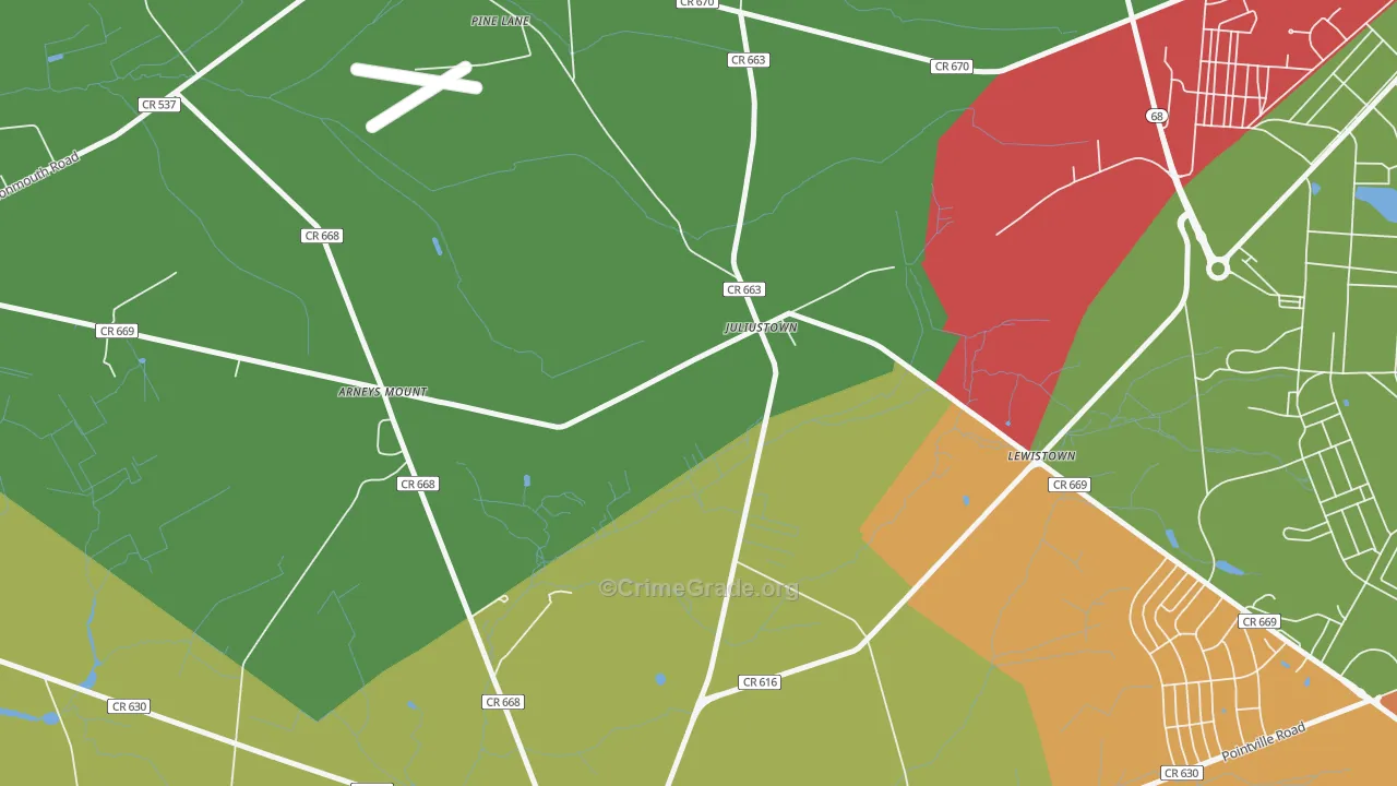 Juliustown, NJ Map of Theft Rates