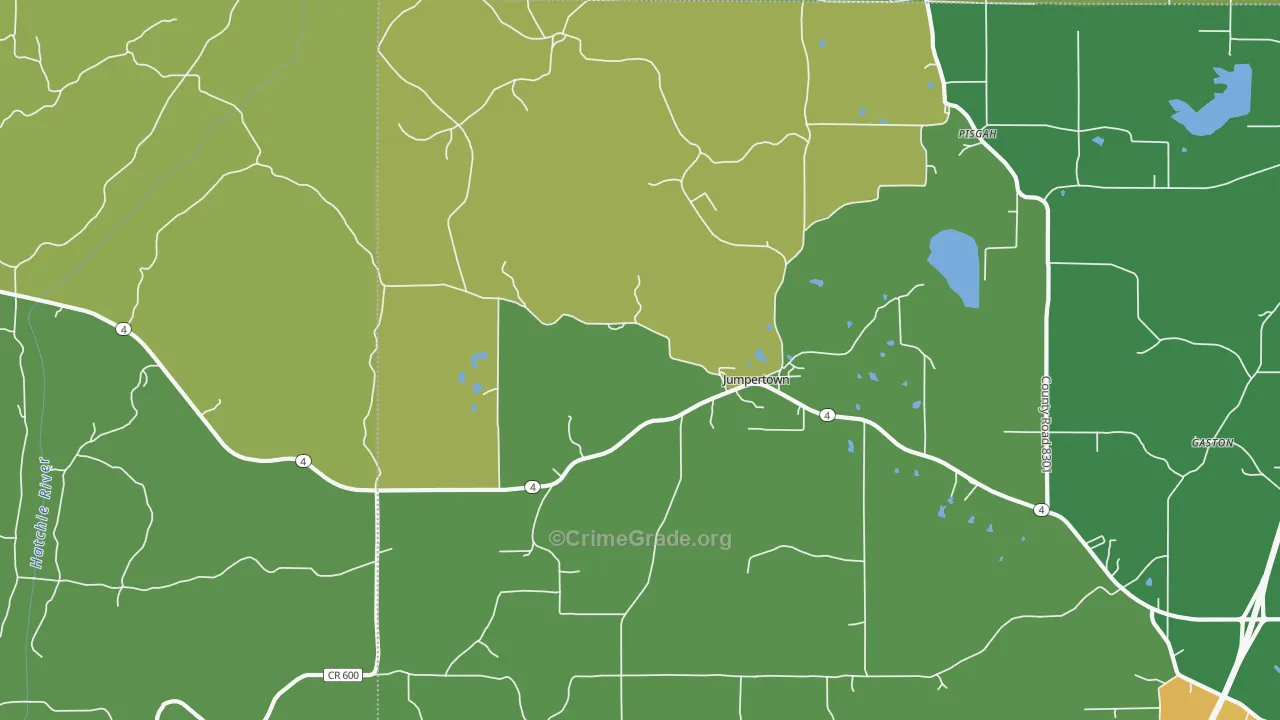 Jumpertown, MS Map of Theft Rates