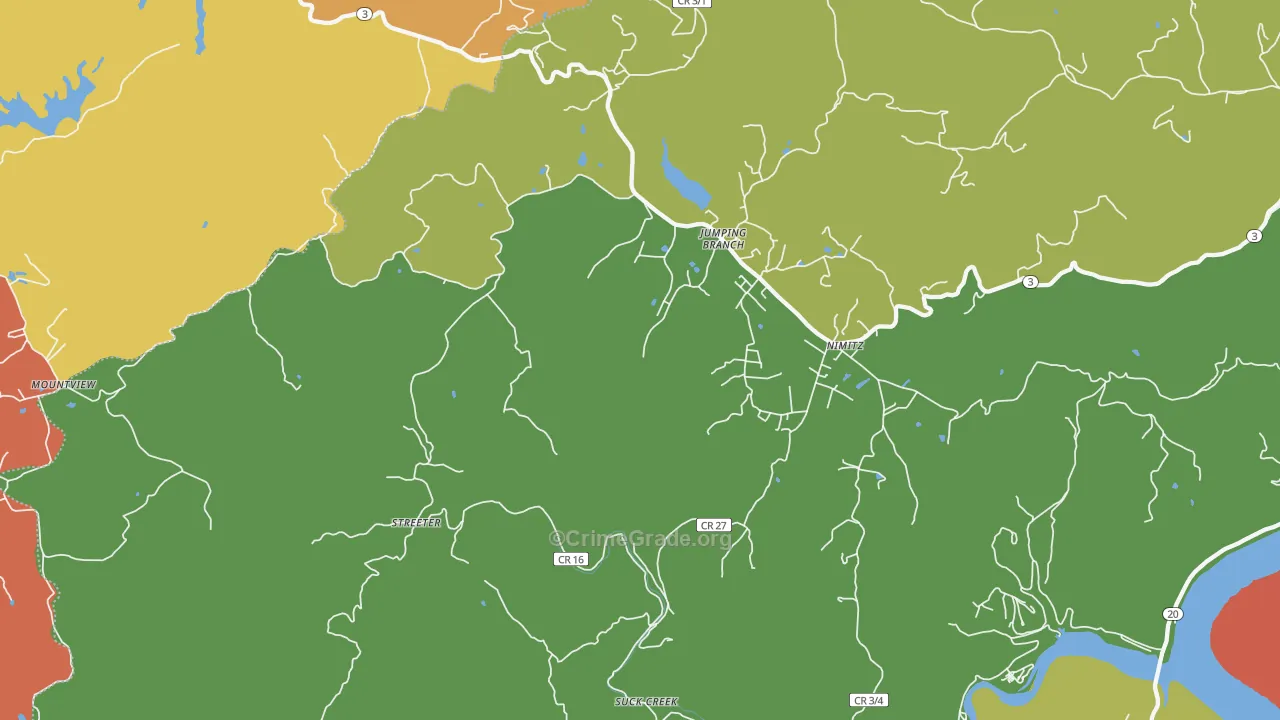 Jumping Branch, WV Map of Theft Rates