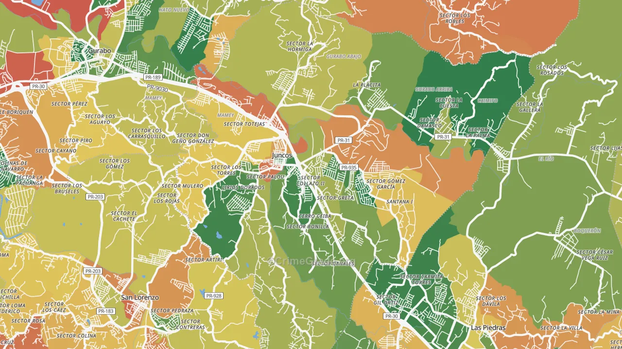 Juncos Municipio, PR Map of Theft Rates
