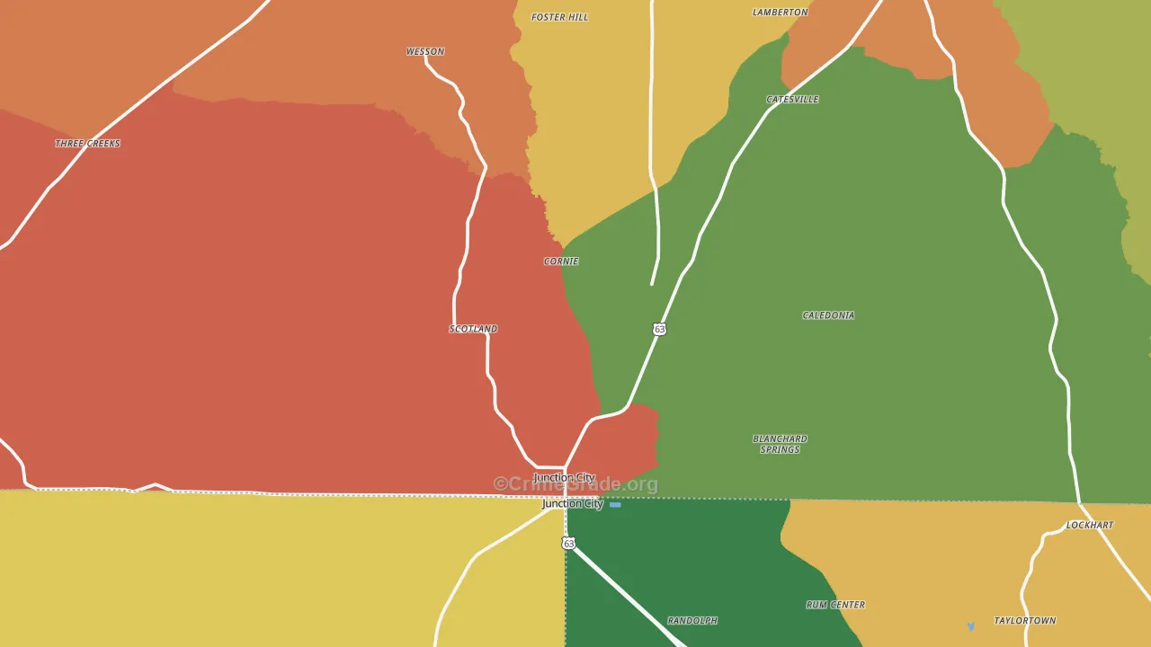Junction City, AR Map of Theft Rates