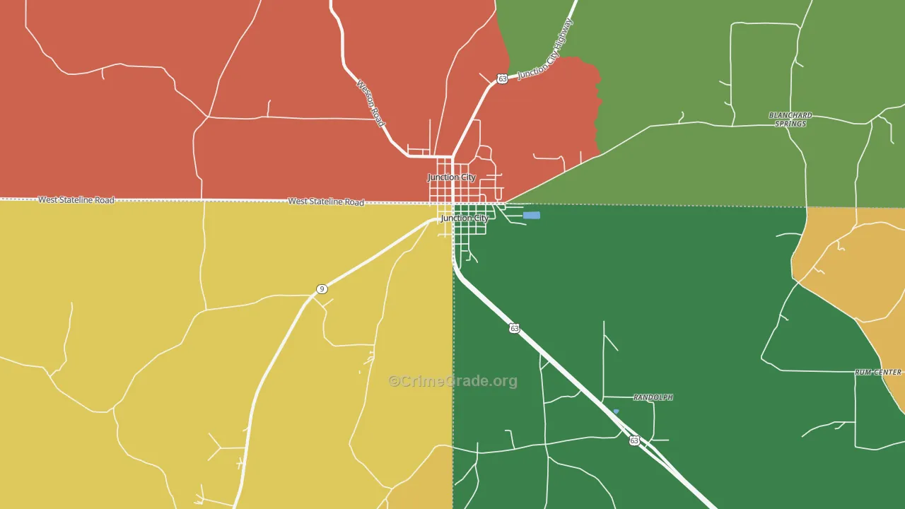 Junction City, LA Map of Theft Rates