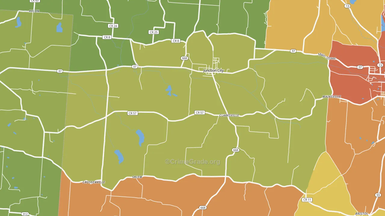 Junction City, OH Map of Theft Rates