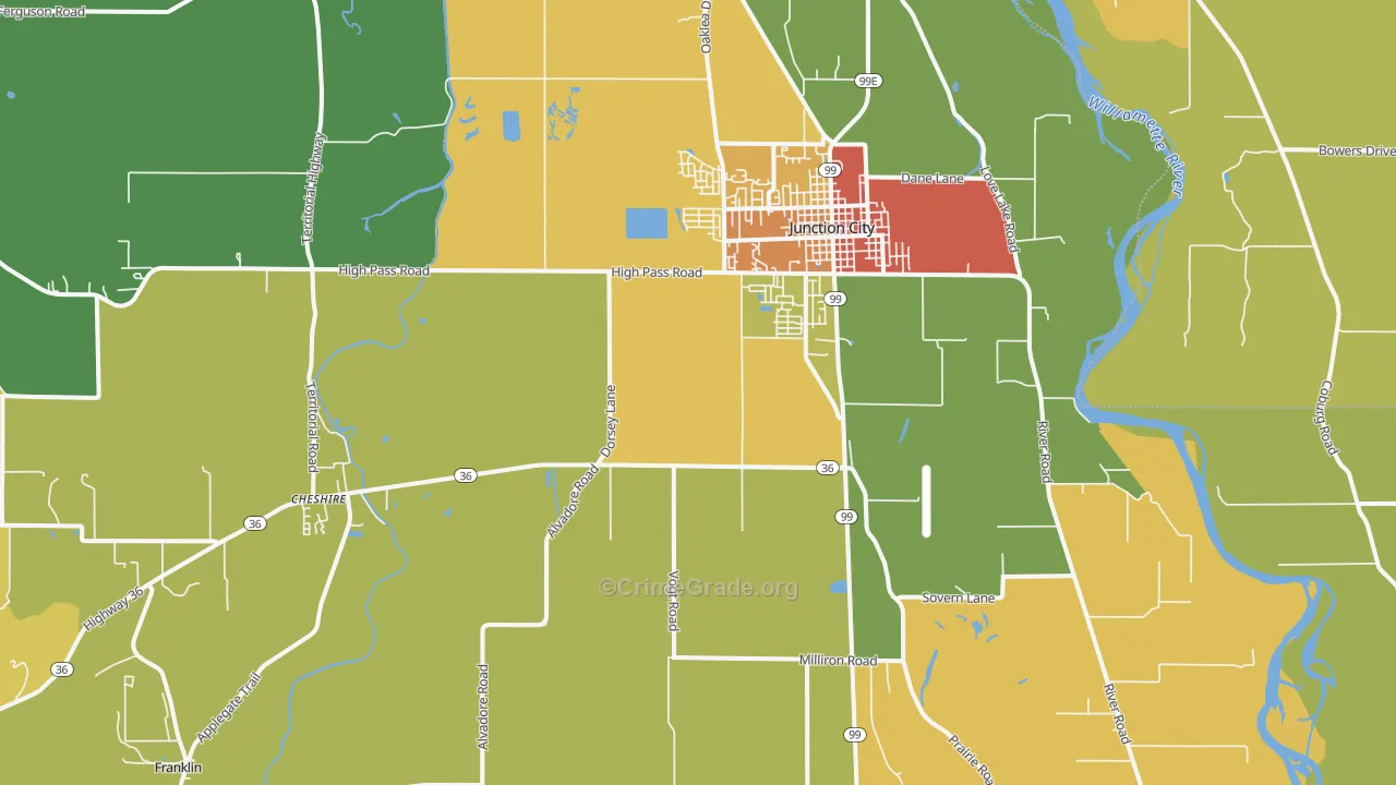 Junction City, OR Map of Theft Rates