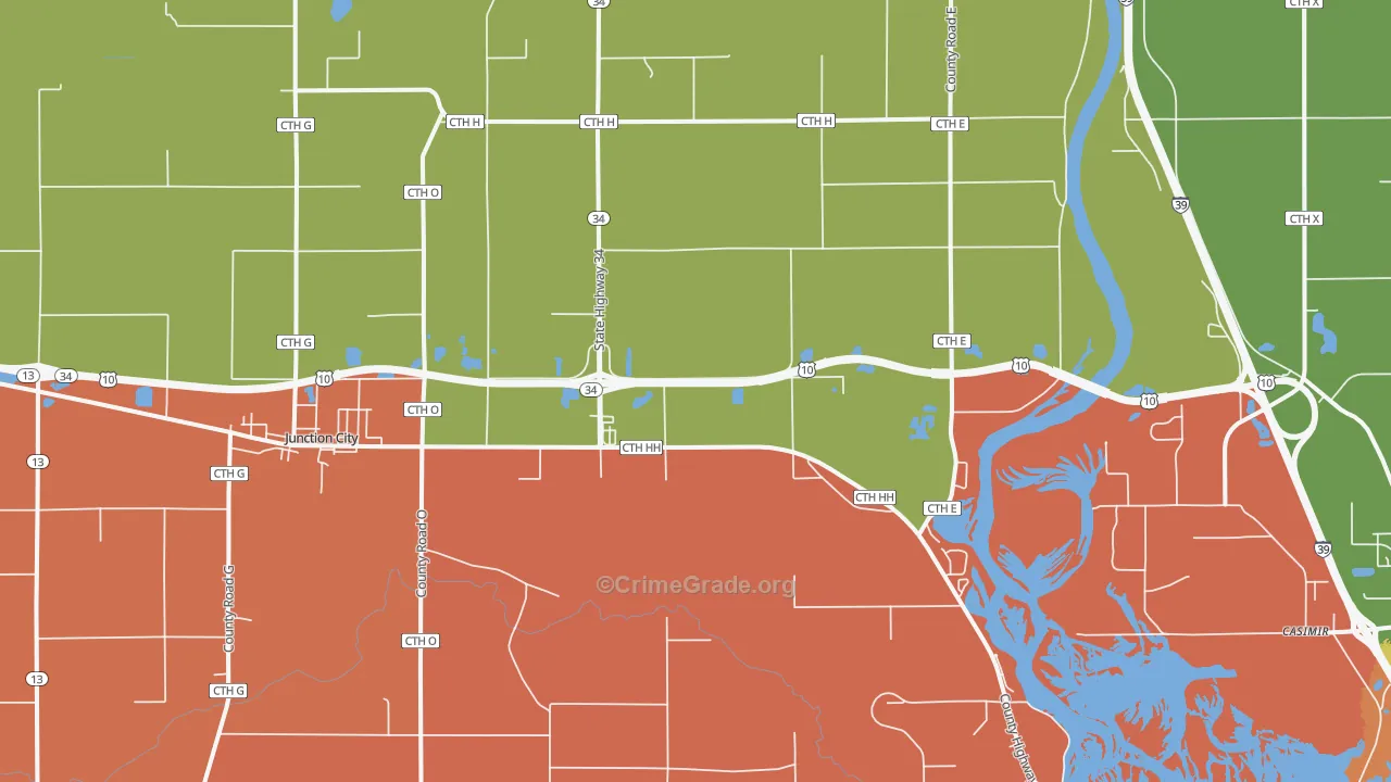 Junction City, WI Map of Theft Rates