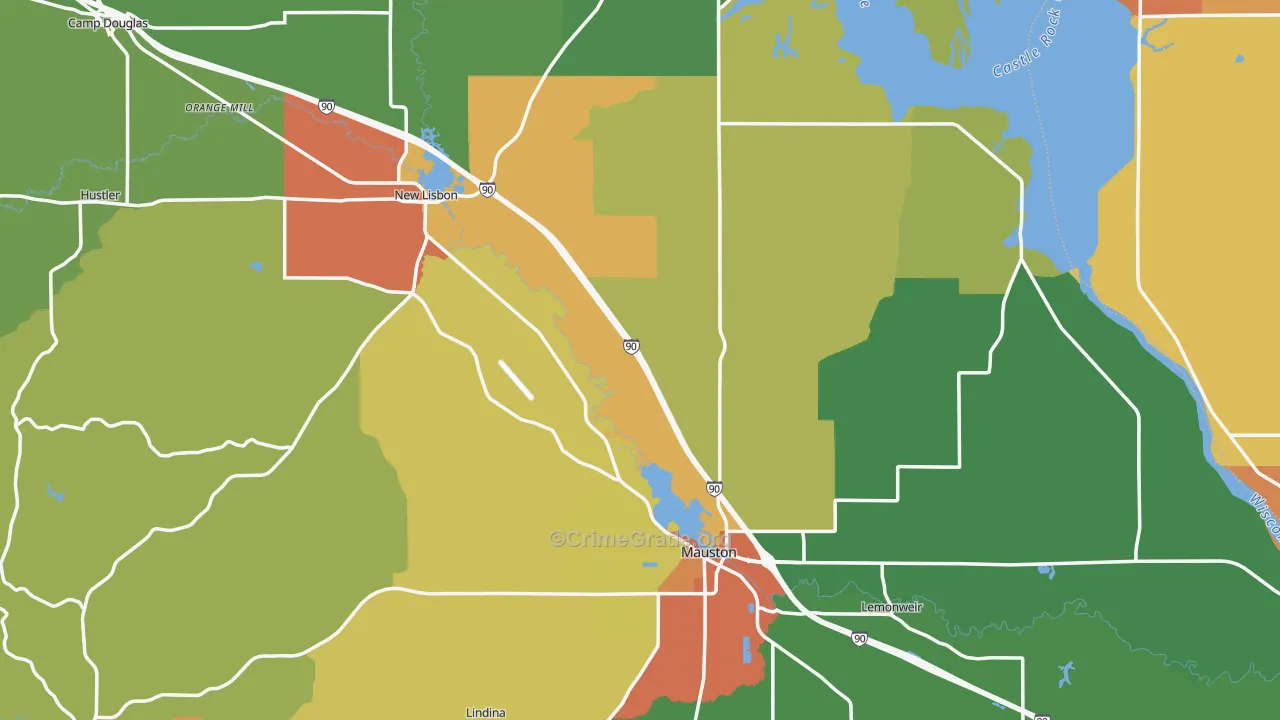 Juneau County, WI Map of Theft Rates