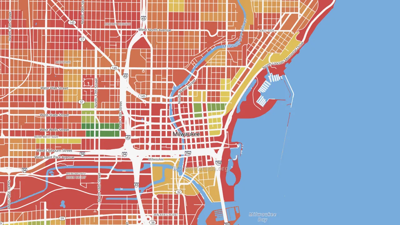 Juneau Town, Milwaukee, WI Map of Theft Rates