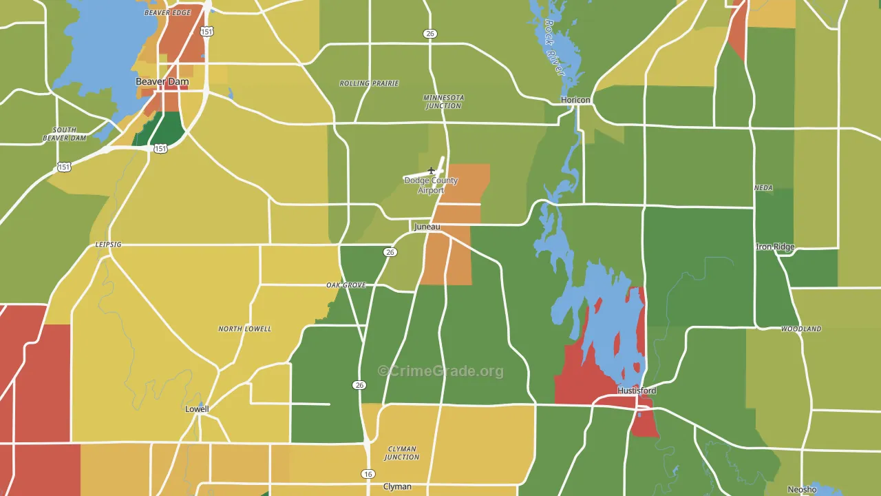 Juneau, WI Map of Theft Rates