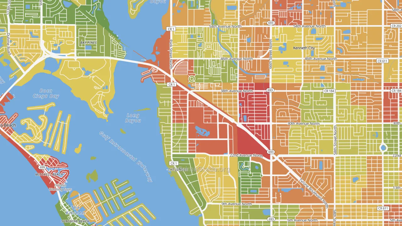 Jungle Terrace, St. Petersburg, FL Map of Theft Rates