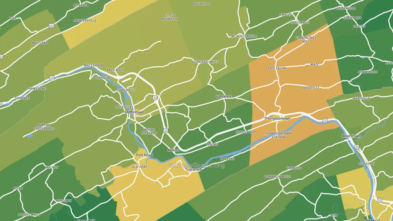 Juniata County, PA Map of Theft Rates