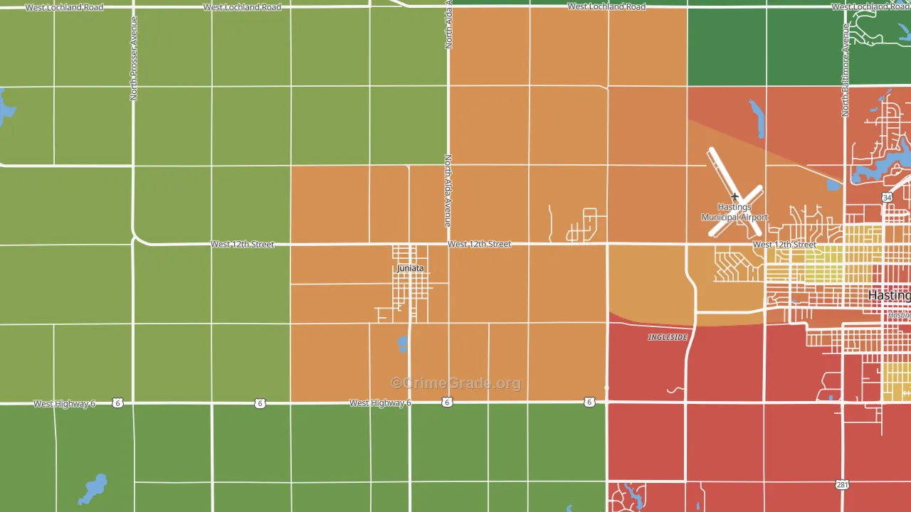 Juniata, NE Map of Theft Rates