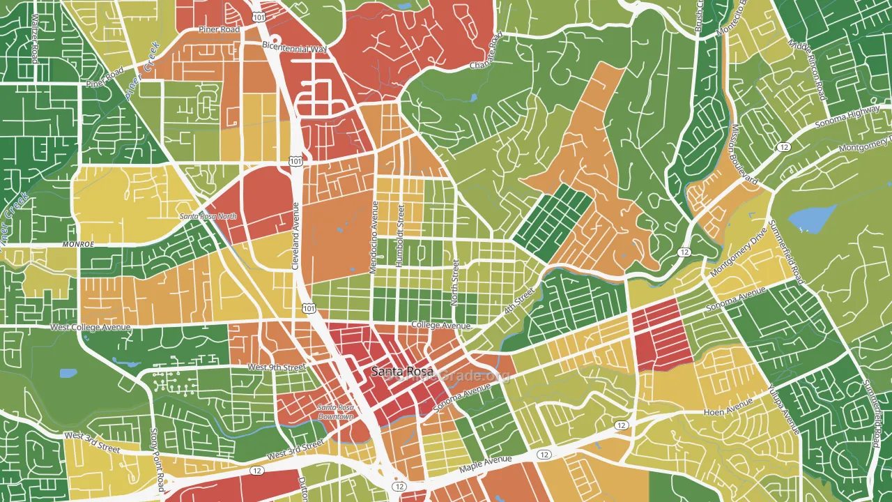 Junior College Neighborhood Assc., Santa Rosa, CA Map of Theft Rates