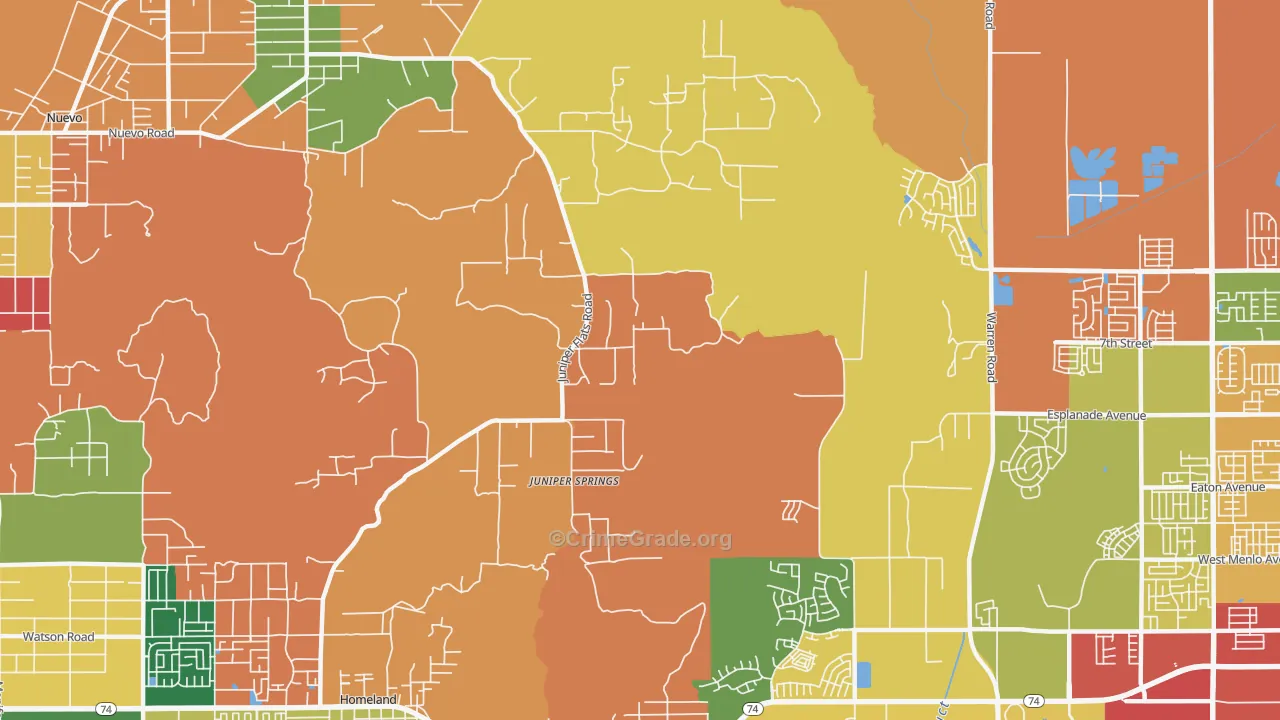 Juniper Springs, CA Map of Theft Rates